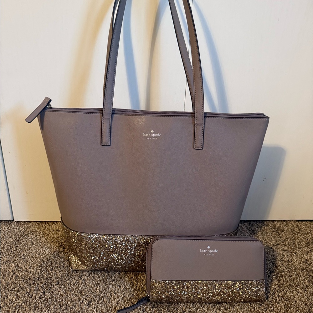 Kate Spade grey and silver Tote bag with Wallet